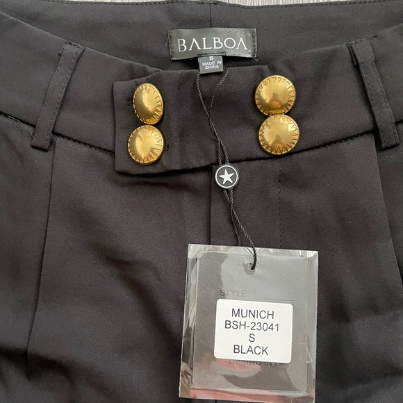 Balboa High Wait Black Shorts with Gold Buttons and Pockets - Size Small - Picture 2 of 4